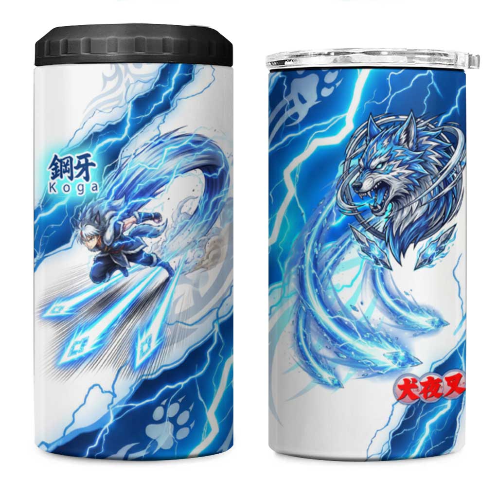 Koga Inuyasha Series 4 in 1 Can Cooler Tumbler Electric Storm Anime Style with Blue Wolf Spirit