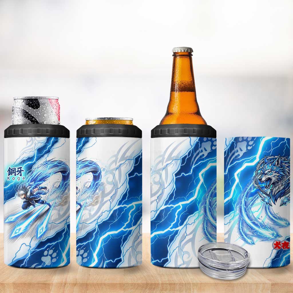 Koga Inuyasha Series 4 in 1 Can Cooler Tumbler Electric Storm Anime Style with Blue Wolf Spirit