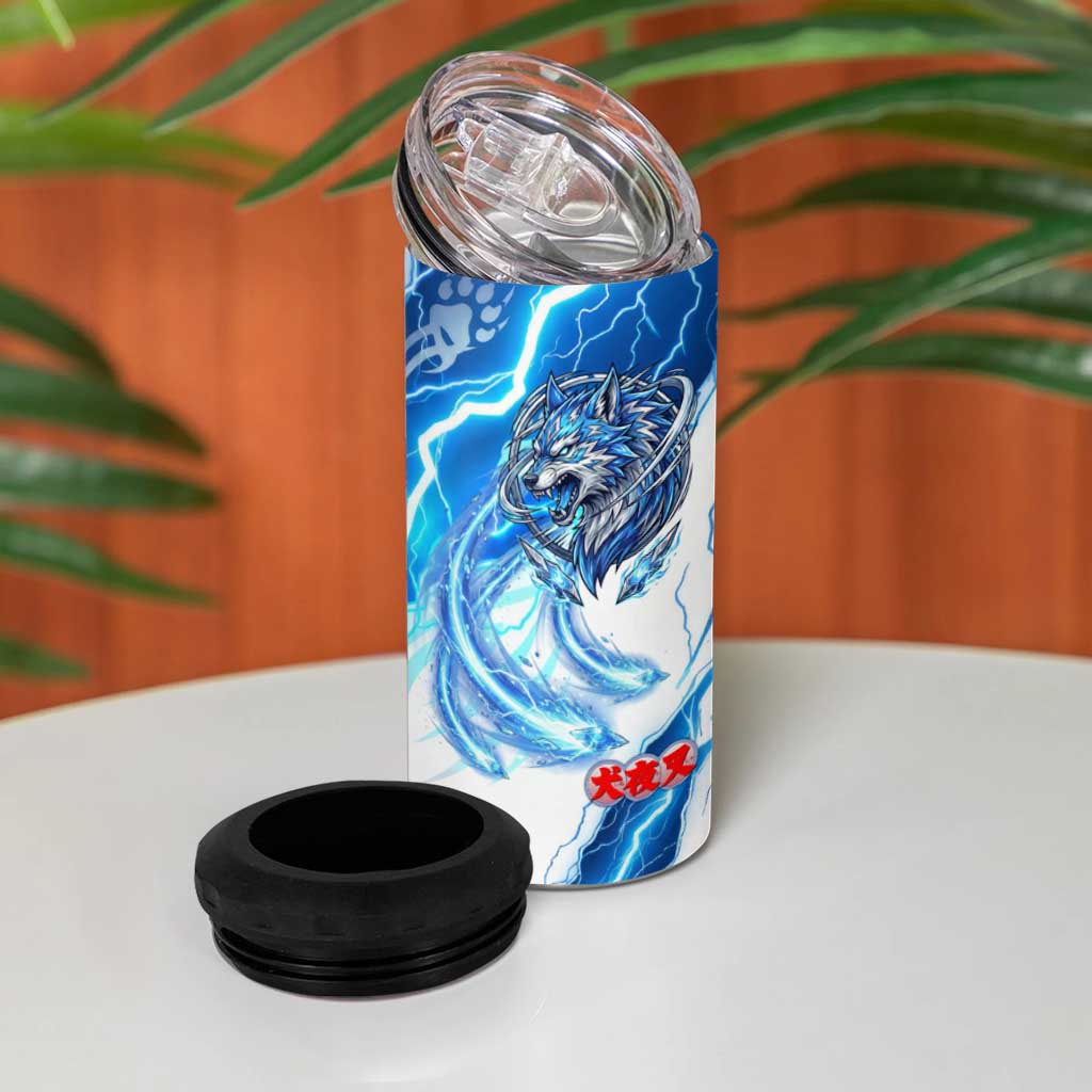 Koga Inuyasha Series 4 in 1 Can Cooler Tumbler Electric Storm Anime Style with Blue Wolf Spirit