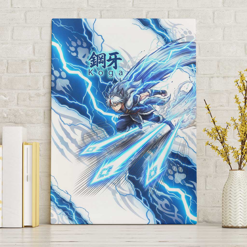 Koga Inuyasha Series Canvas Wall Art Electric Storm Anime Style with Blue Wolf Spirit