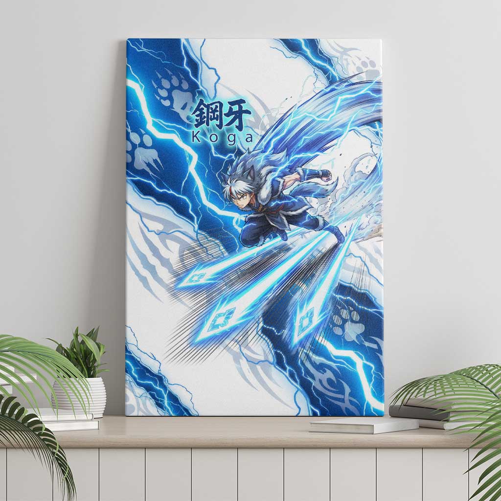 Koga Inuyasha Series Canvas Wall Art Electric Storm Anime Style with Blue Wolf Spirit