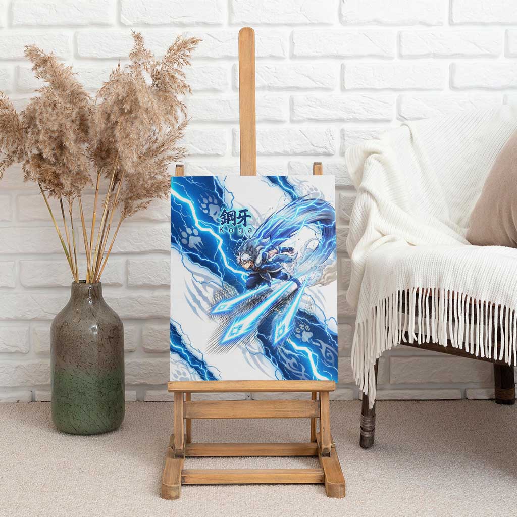 Koga Inuyasha Series Canvas Wall Art Electric Storm Anime Style with Blue Wolf Spirit