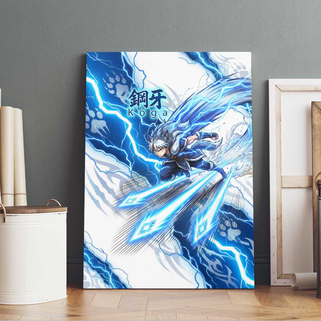 Koga Inuyasha Series Canvas Wall Art Electric Storm Anime Style with Blue Wolf Spirit