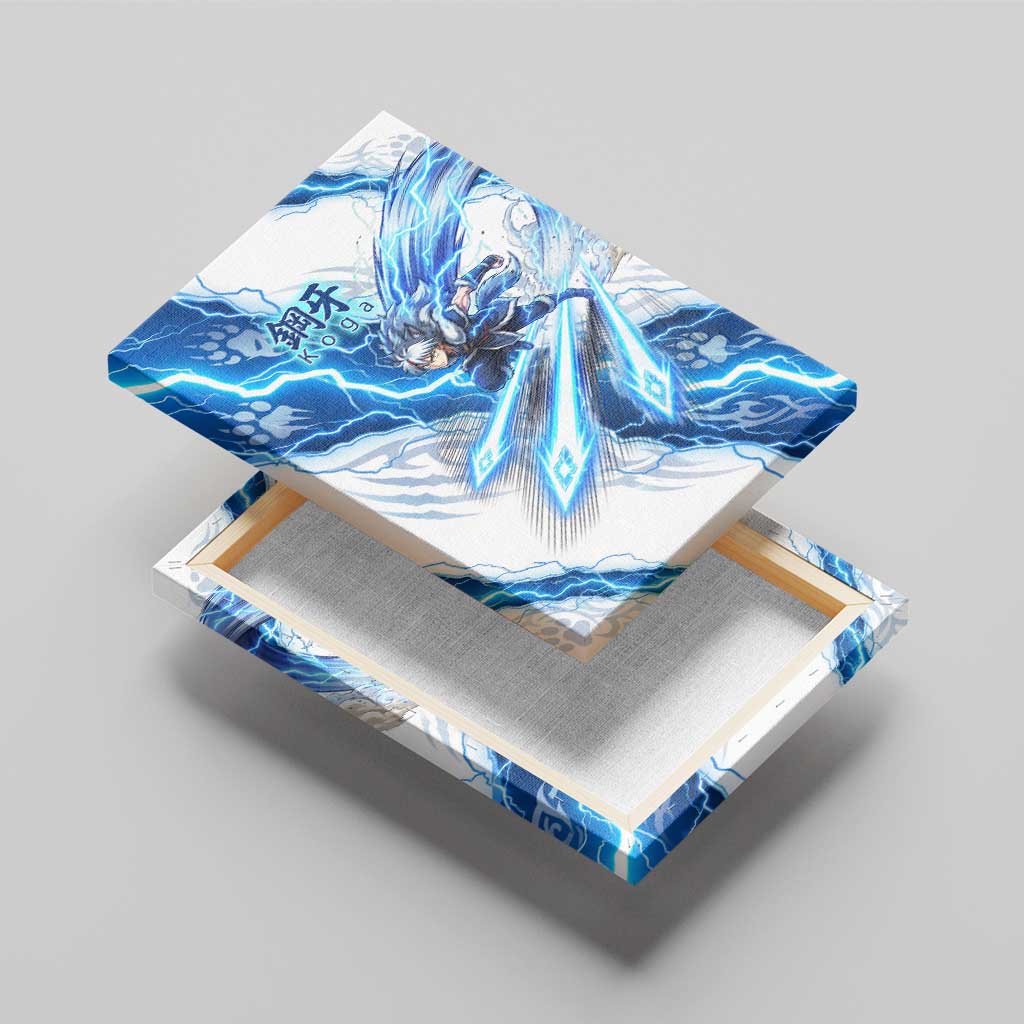 Koga Inuyasha Series Canvas Wall Art Electric Storm Anime Style with Blue Wolf Spirit