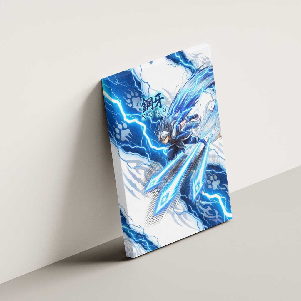 Koga Inuyasha Series Canvas Wall Art Electric Storm Anime Style with Blue Wolf Spirit