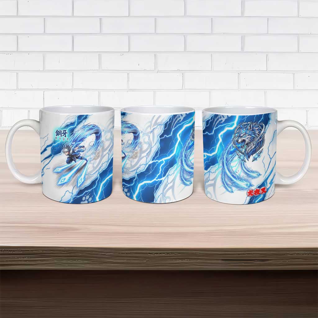 Koga Inuyasha Series Ceramic Mug Electric Storm Anime Style with Blue Wolf Spirit