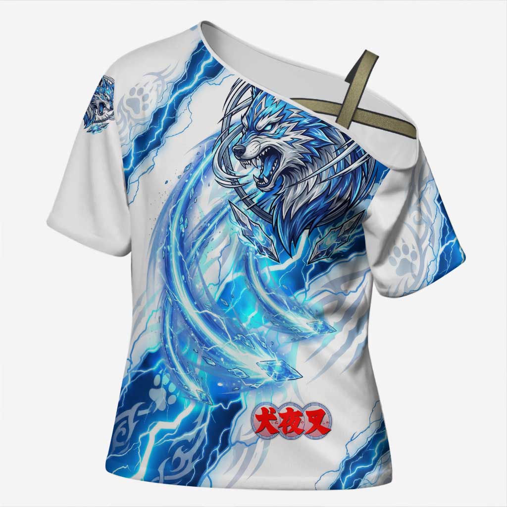 Koga Inuyasha Series Cross Shoulder Shirt Electric Storm Anime Style with Blue Wolf Spirit