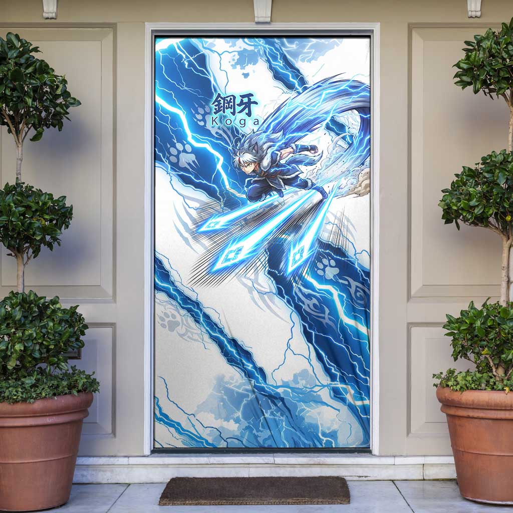 Koga Inuyasha Series Door Cover Electric Storm Anime Style with Blue Wolf Spirit