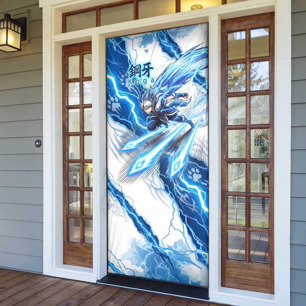 Koga Inuyasha Series Door Cover Electric Storm Anime Style with Blue Wolf Spirit