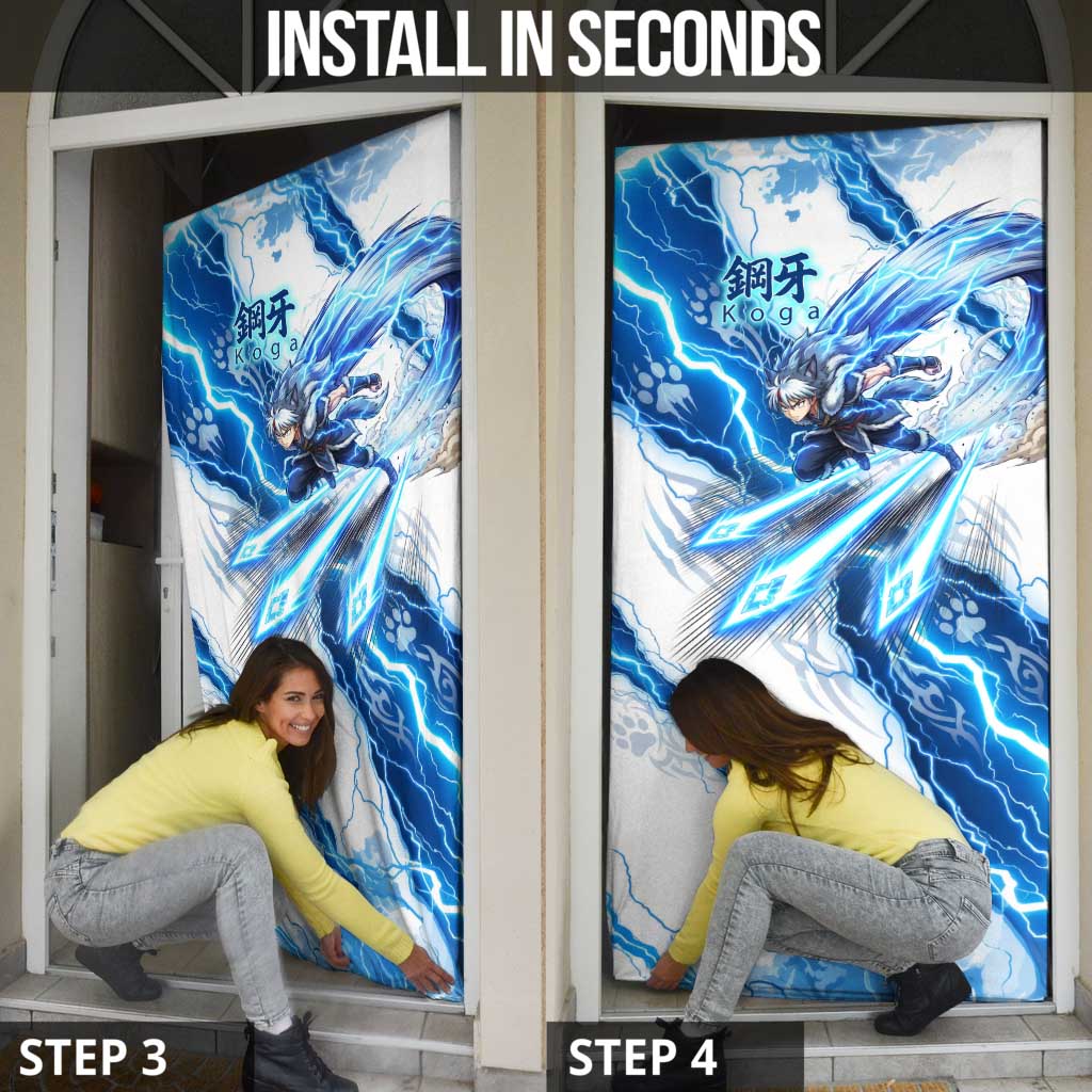 Koga Inuyasha Series Door Cover Electric Storm Anime Style with Blue Wolf Spirit