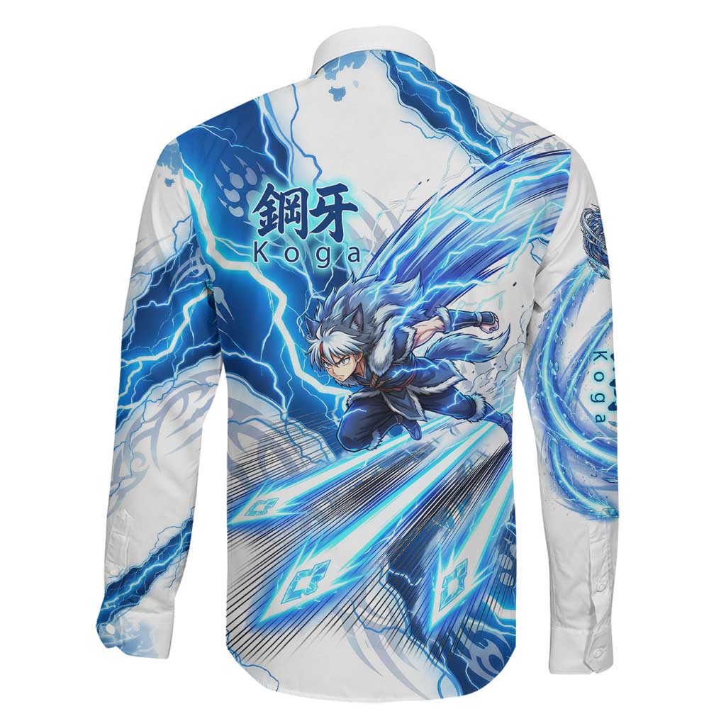 Koga Inuyasha Series Family Matching Tank Maxi Dress and Hawaiian Shirt Electric Storm Anime Style with Blue Wolf Spirit