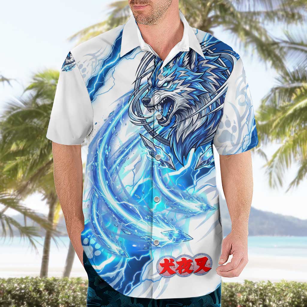 Koga Inuyasha Series Hawaiian Shirt Electric Storm Anime Style with Blue Wolf Spirit