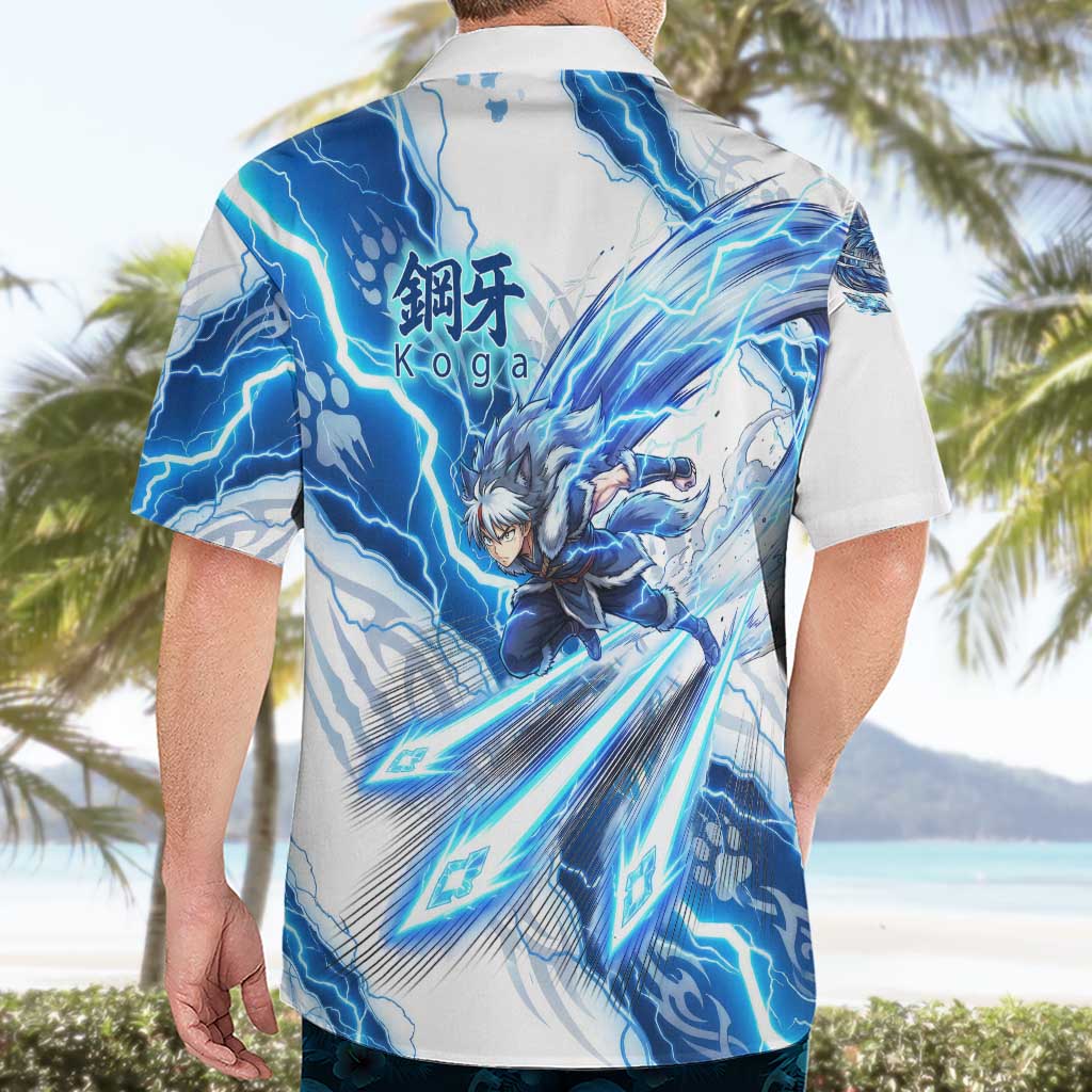 Koga Inuyasha Series Hawaiian Shirt Electric Storm Anime Style with Blue Wolf Spirit