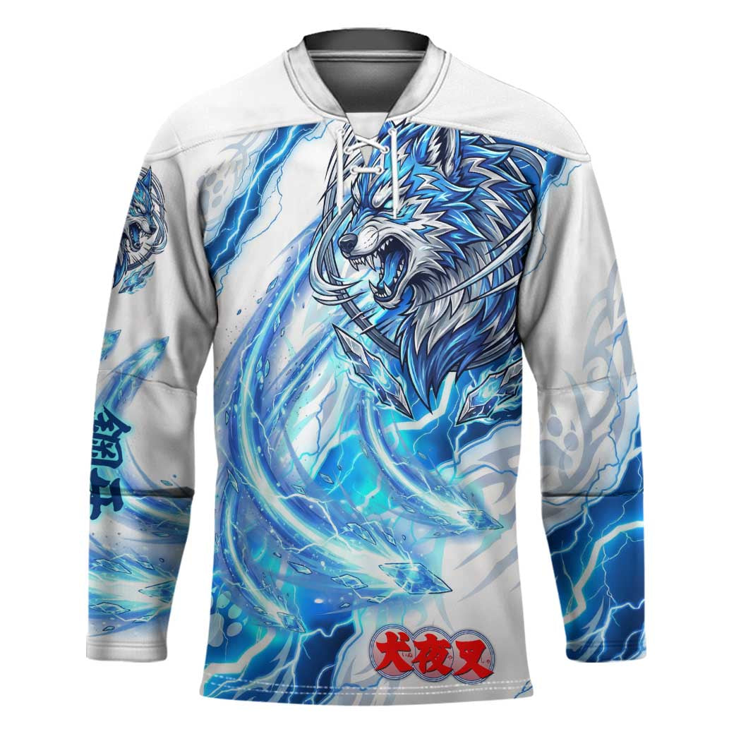 Koga Inuyasha Series Hockey Jersey Electric Storm Anime Style with Blue Wolf Spirit