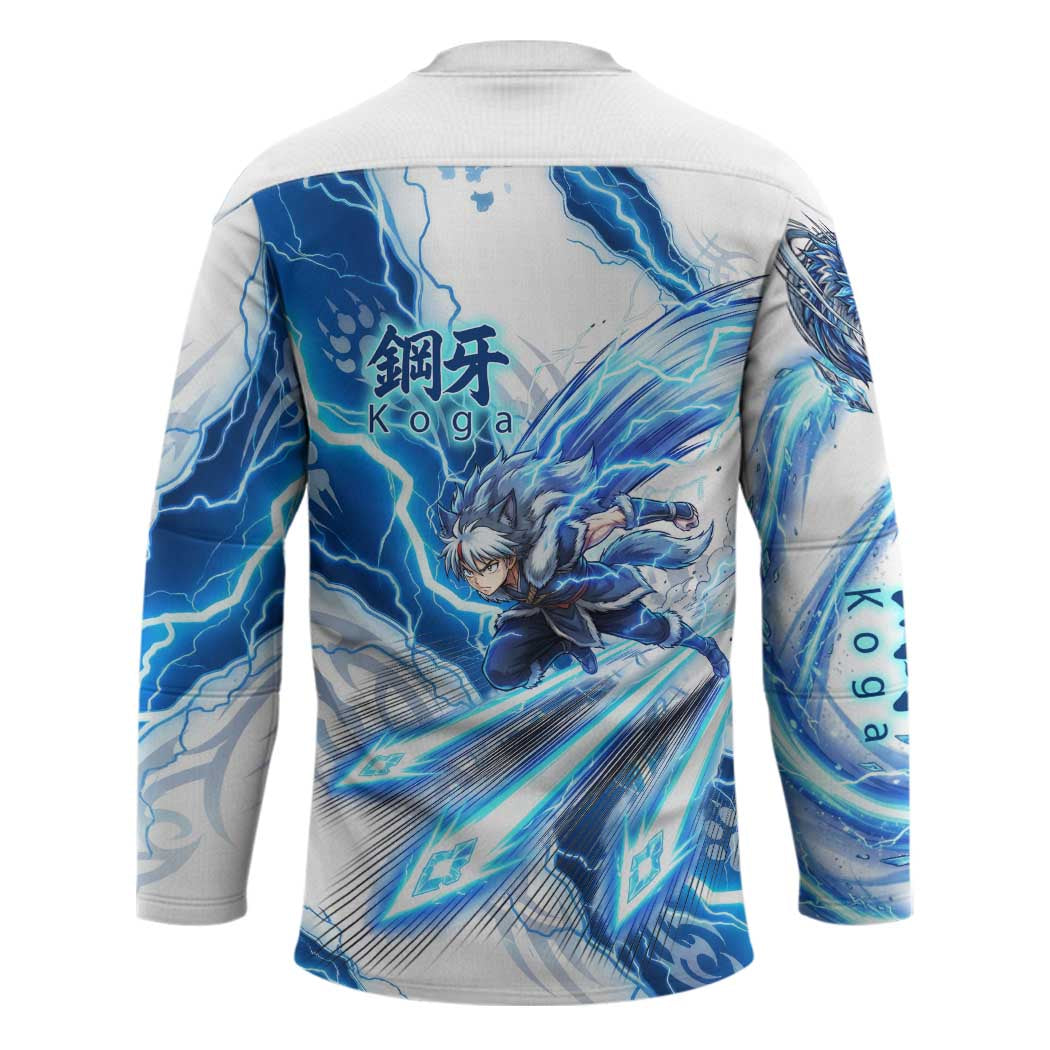 Koga Inuyasha Series Hockey Jersey Electric Storm Anime Style with Blue Wolf Spirit