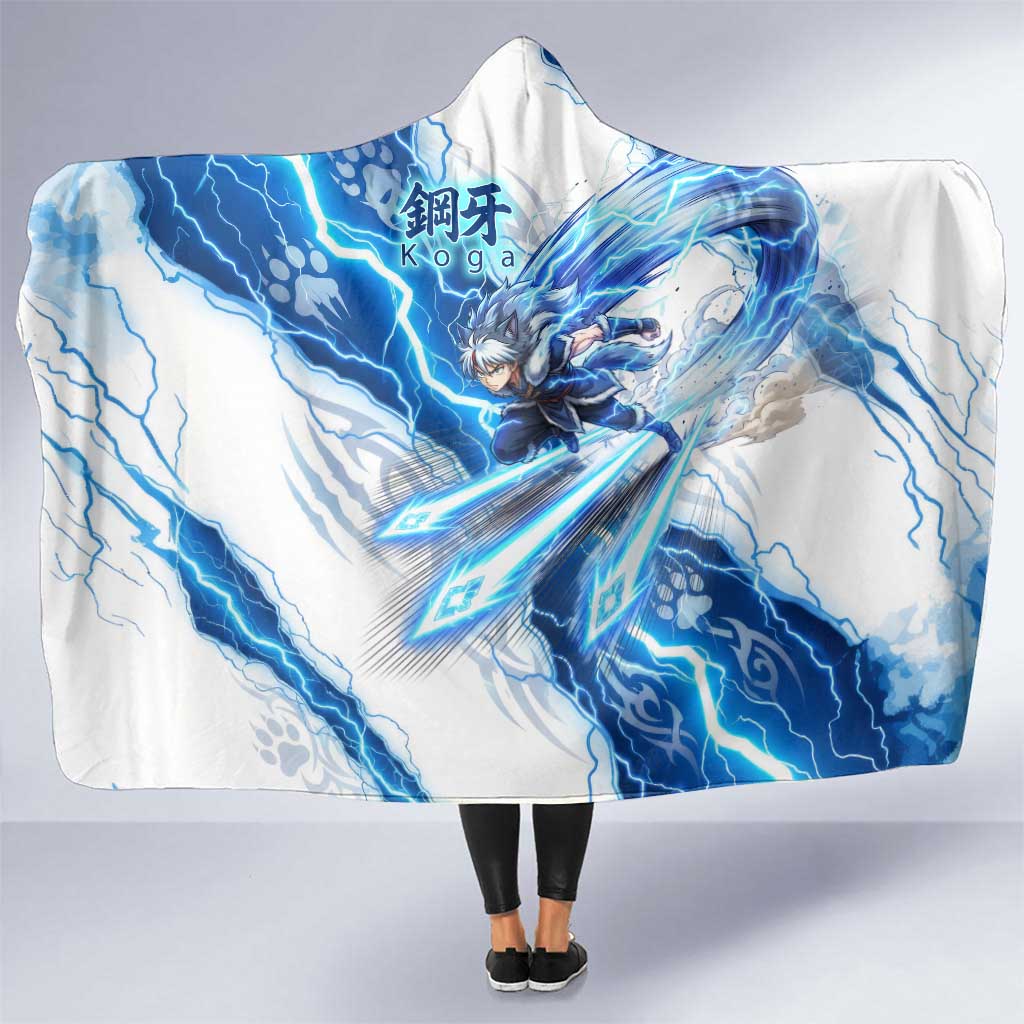 Koga Inuyasha Series Hooded Blanket Electric Storm Anime Style with Blue Wolf Spirit