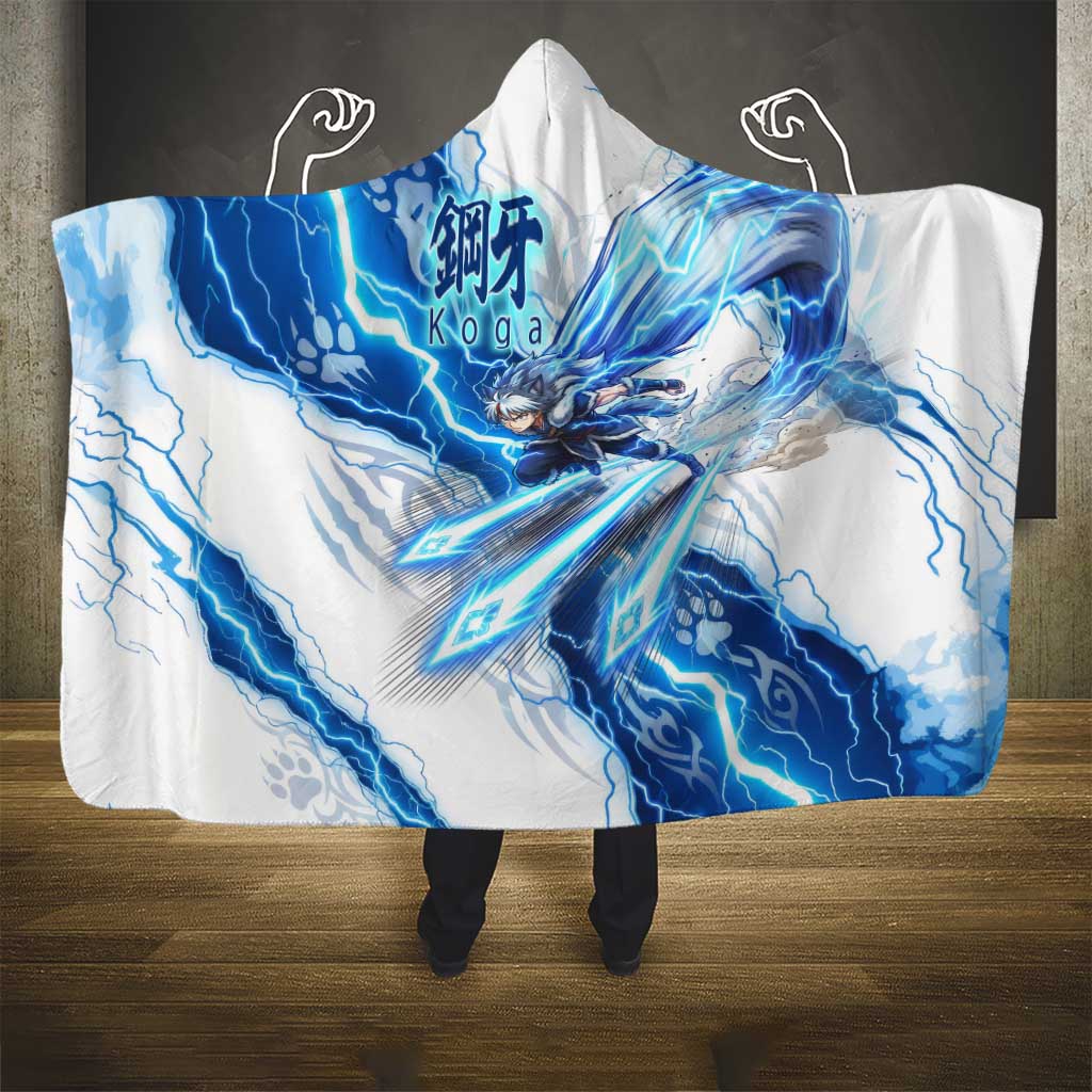 Koga Inuyasha Series Hooded Blanket Electric Storm Anime Style with Blue Wolf Spirit