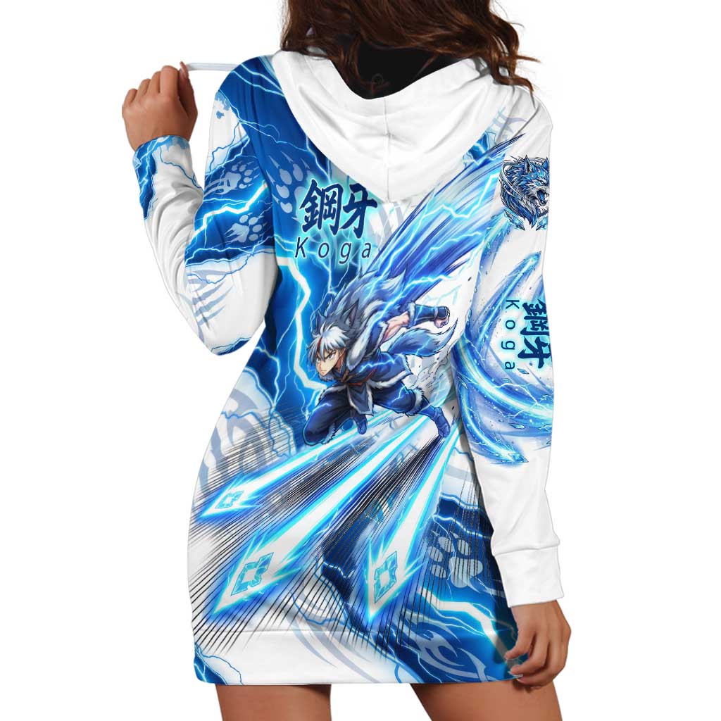 Koga Inuyasha Series Hoodie Dress Electric Storm Anime Style with Blue Wolf Spirit