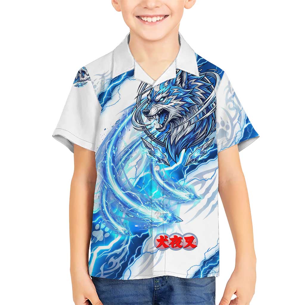 Koga Inuyasha Series Kid Hawaiian Shirt Electric Storm Anime Style with Blue Wolf Spirit