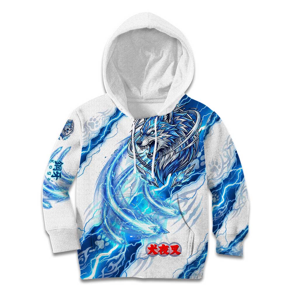 Koga Inuyasha Series Kid Hoodie Electric Storm Anime Style with Blue Wolf Spirit