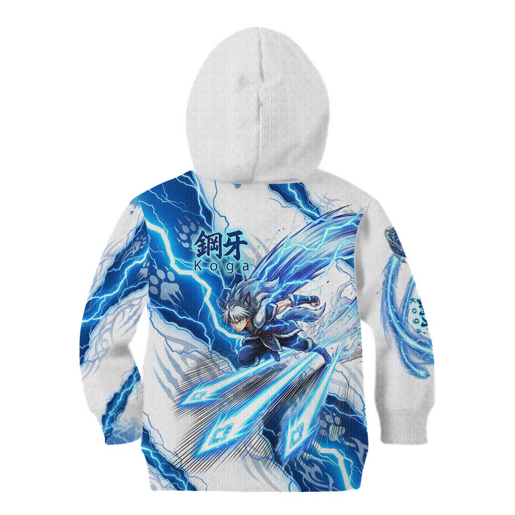 Koga Inuyasha Series Kid Hoodie Electric Storm Anime Style with Blue Wolf Spirit
