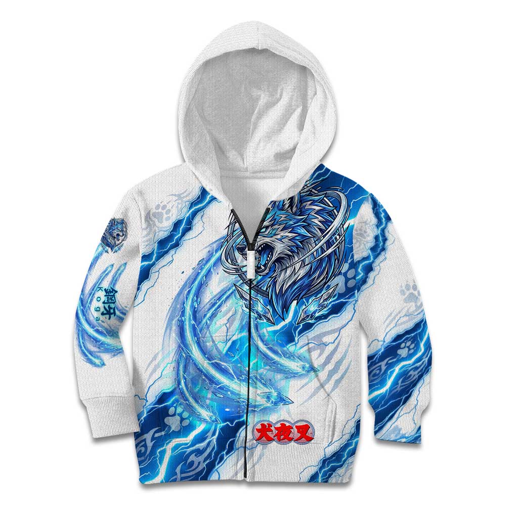 Koga Inuyasha Series Kid Hoodie Electric Storm Anime Style with Blue Wolf Spirit