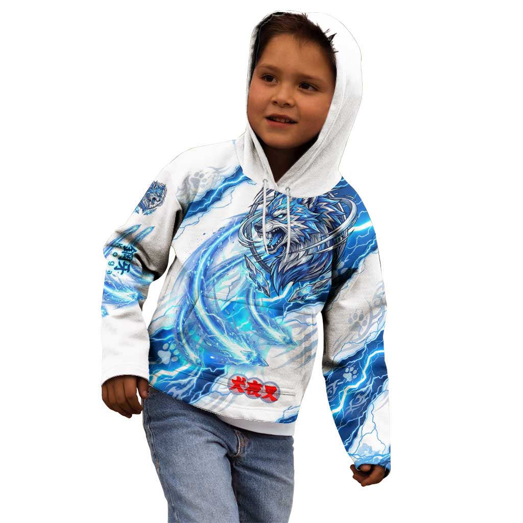 Koga Inuyasha Series Kid Hoodie Electric Storm Anime Style with Blue Wolf Spirit