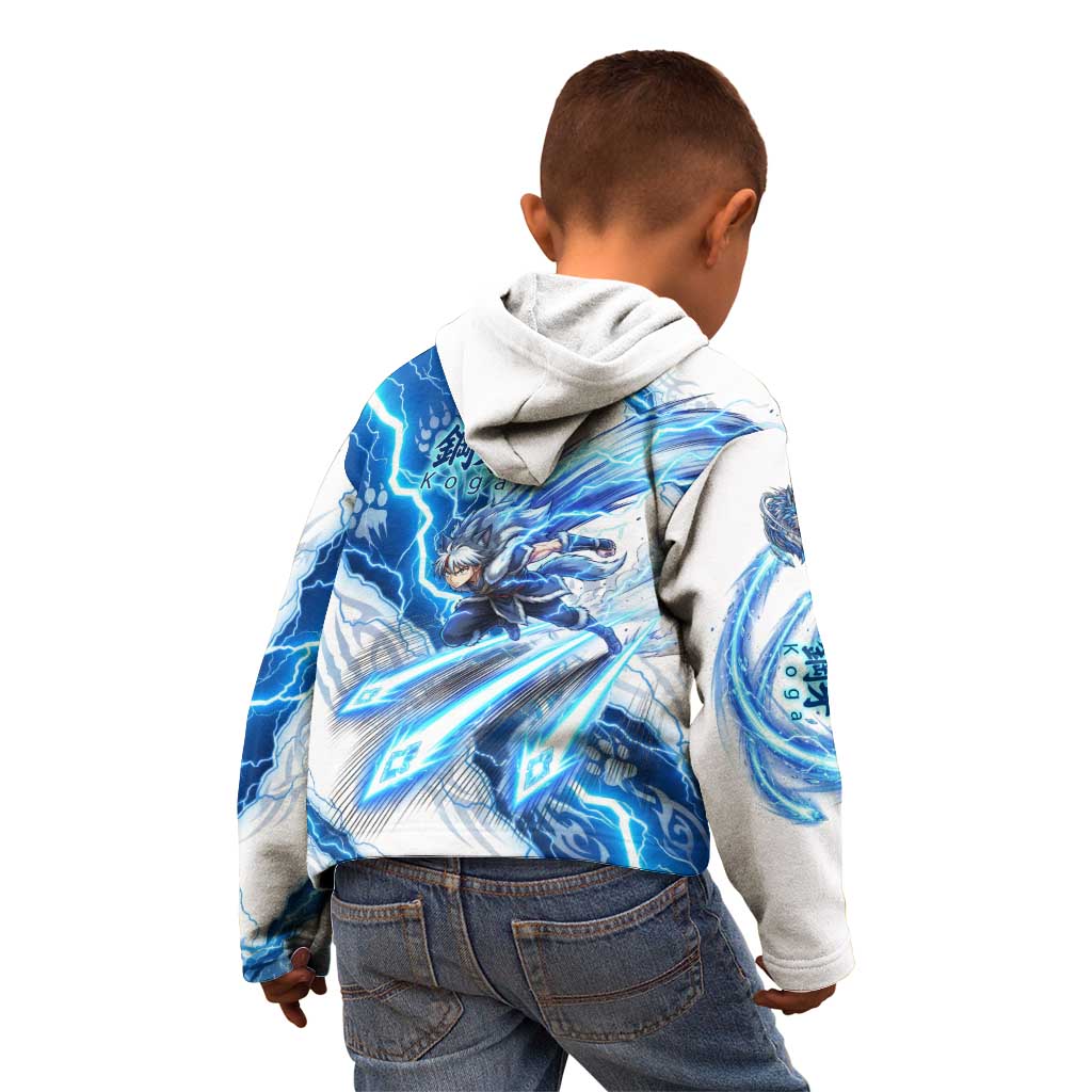 Koga Inuyasha Series Kid Hoodie Electric Storm Anime Style with Blue Wolf Spirit