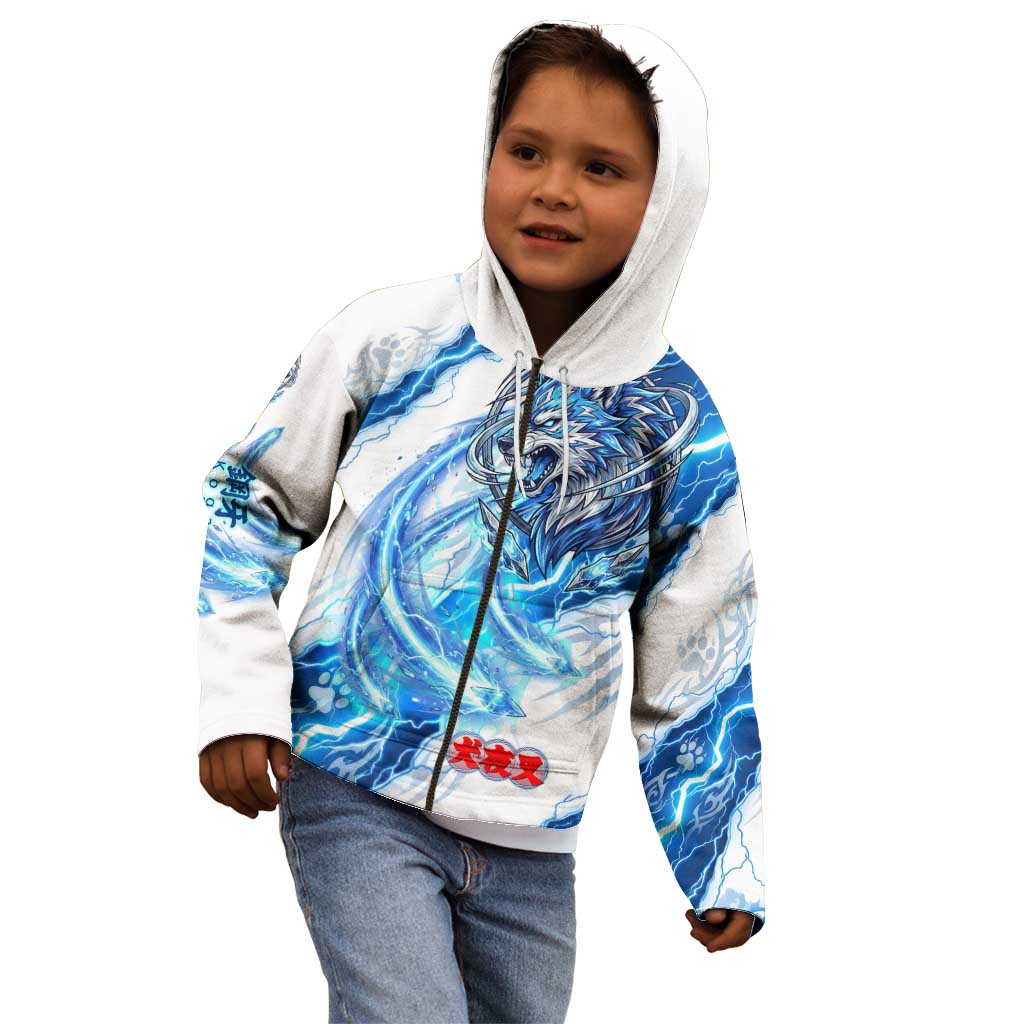 Koga Inuyasha Series Kid Hoodie Electric Storm Anime Style with Blue Wolf Spirit