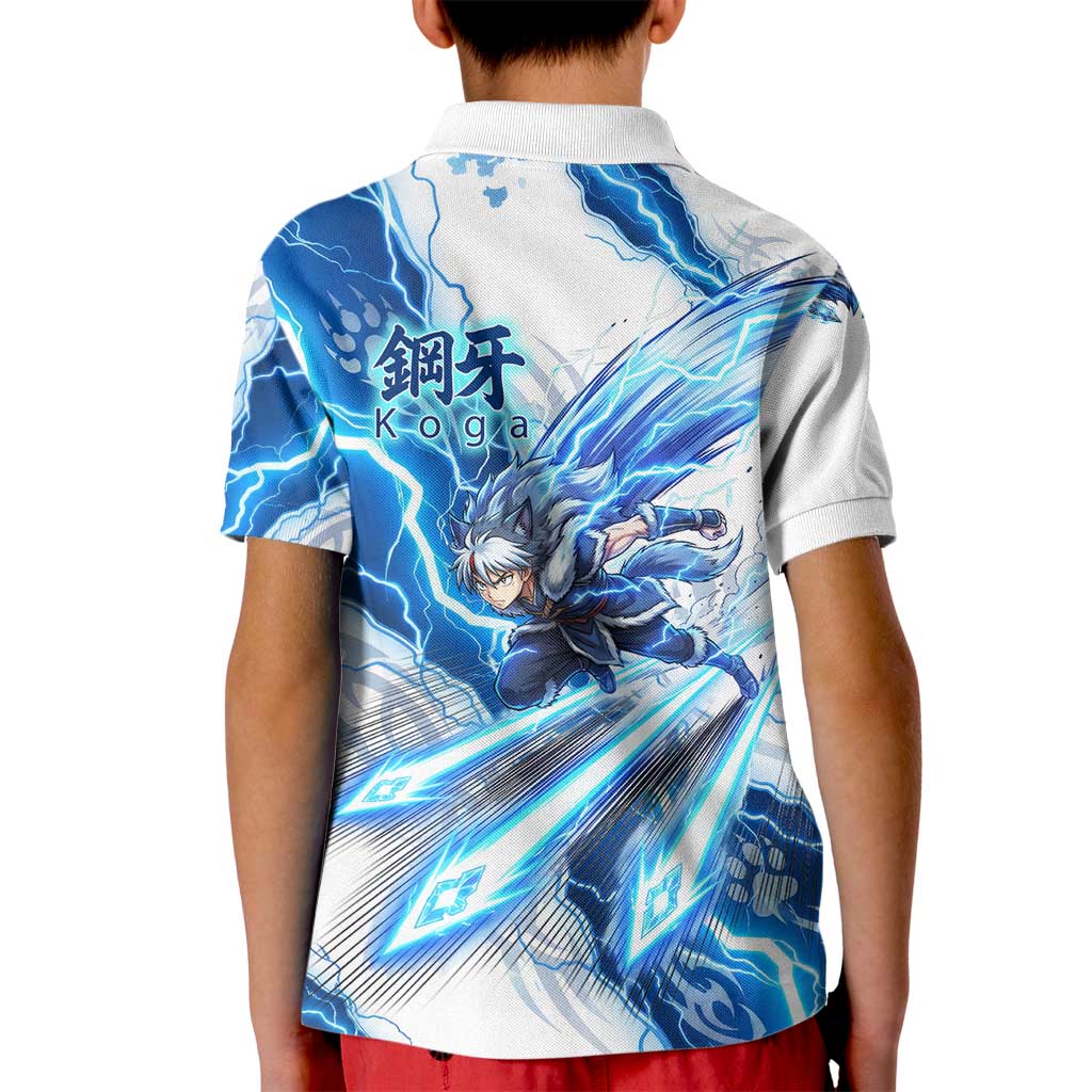 Koga Inuyasha Series Kid Polo Shirt Electric Storm Anime Style with Blue Wolf Spirit