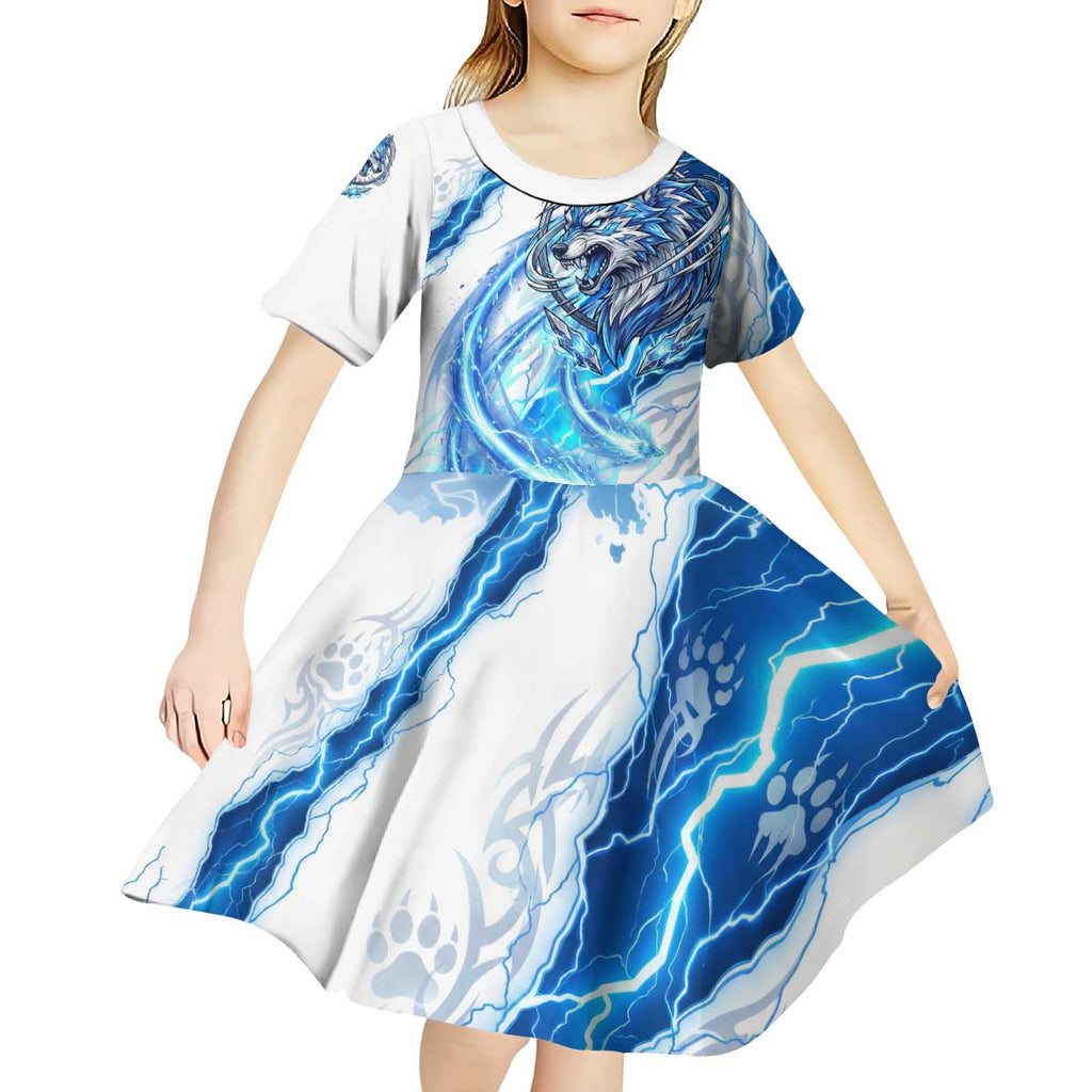 Koga Inuyasha Series Kid Short Sleeve Dress Electric Storm Anime Style with Blue Wolf Spirit