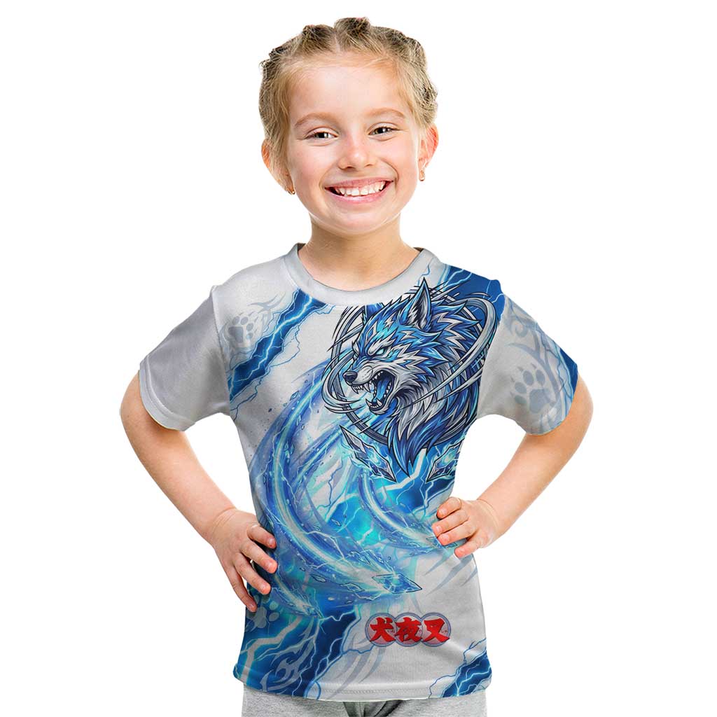 Koga Inuyasha Series Kid T Shirt Electric Storm Anime Style with Blue Wolf Spirit