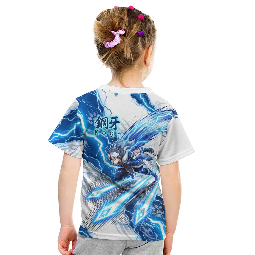 Koga Inuyasha Series Kid T Shirt Electric Storm Anime Style with Blue Wolf Spirit