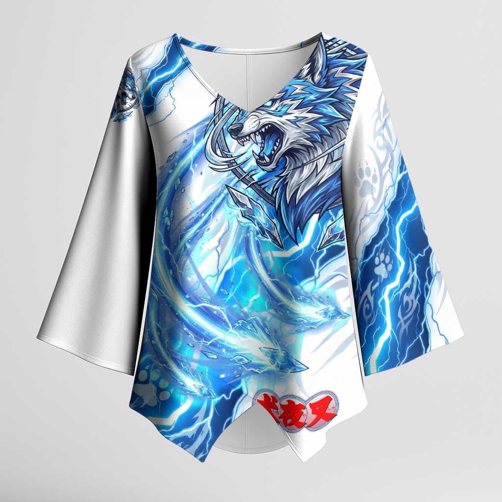 Koga Inuyasha Series Kimono Sleeve Blouse Electric Storm Anime Style with Blue Wolf Spirit