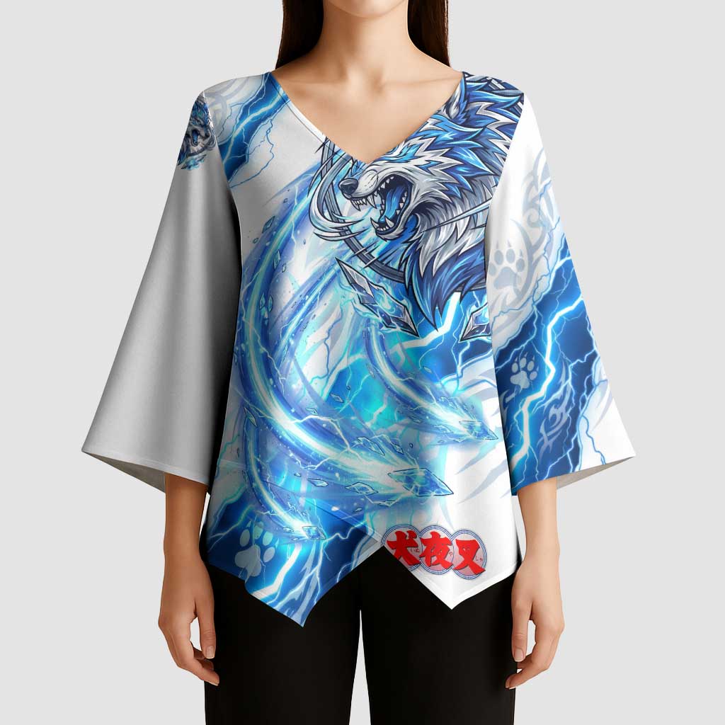 Koga Inuyasha Series Kimono Sleeve Blouse Electric Storm Anime Style with Blue Wolf Spirit
