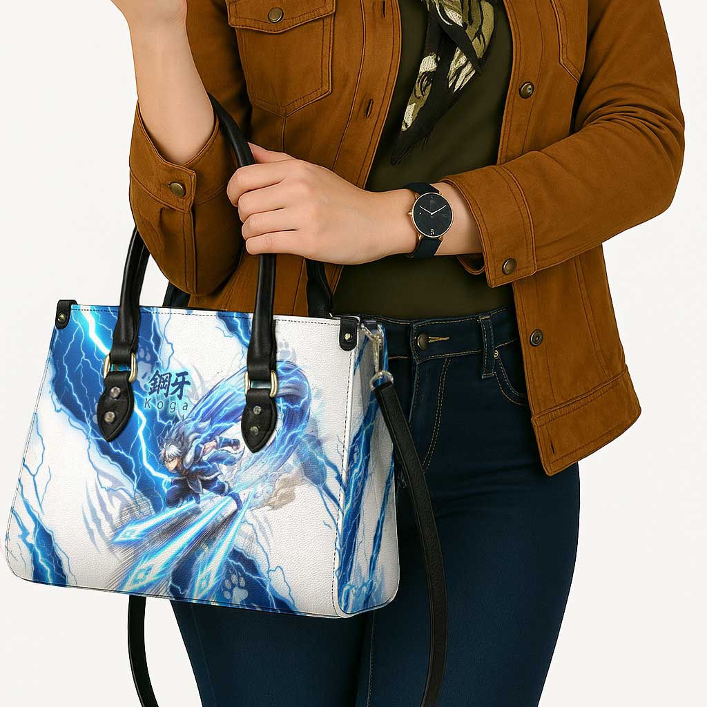 Koga Inuyasha Series Leather Bag Electric Storm Anime Style with Blue Wolf Spirit