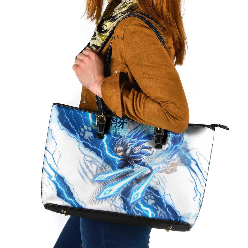 Koga Inuyasha Series Leather Tote Bag Electric Storm Anime Style with Blue Wolf Spirit