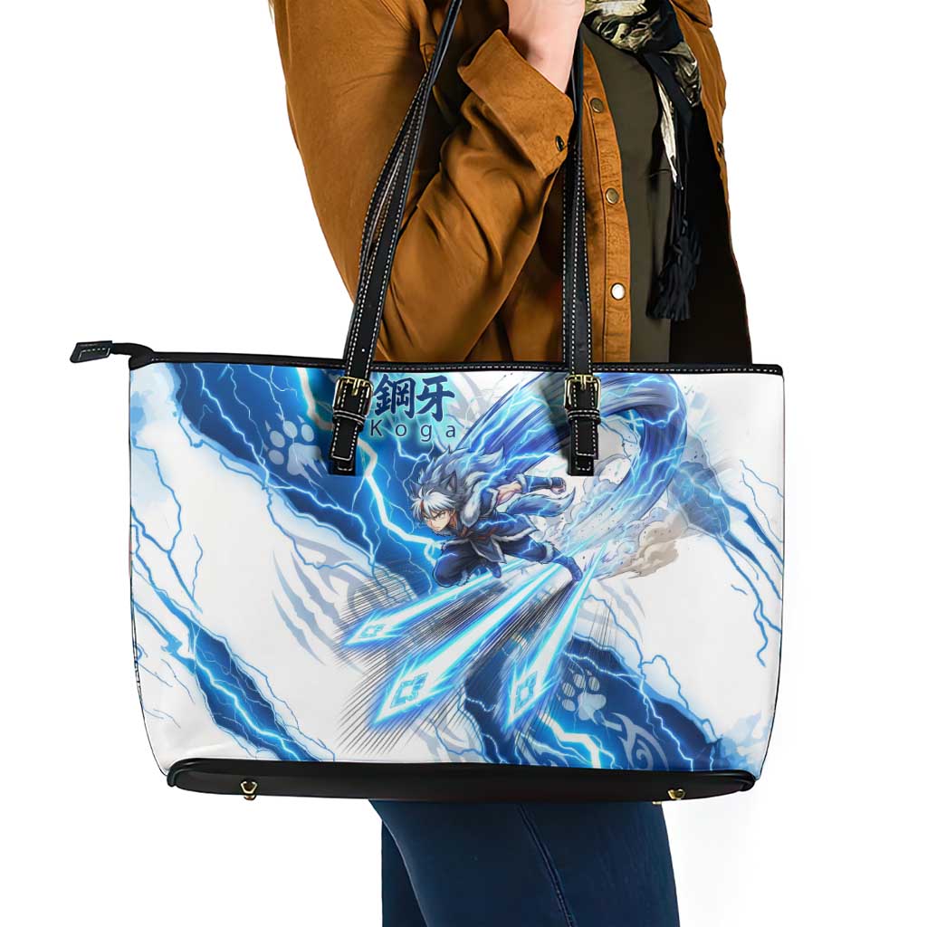 Koga Inuyasha Series Leather Tote Bag Electric Storm Anime Style with Blue Wolf Spirit