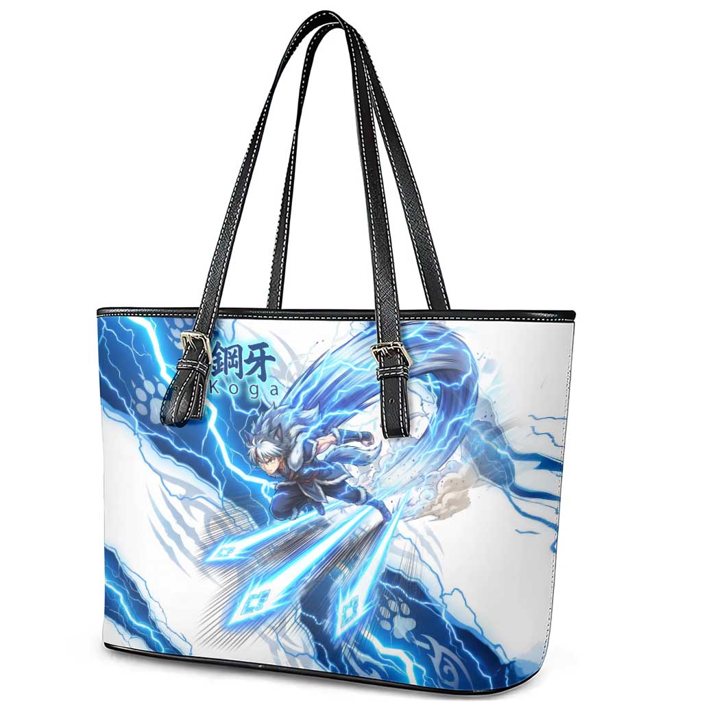 Koga Inuyasha Series Leather Tote Bag Electric Storm Anime Style with Blue Wolf Spirit