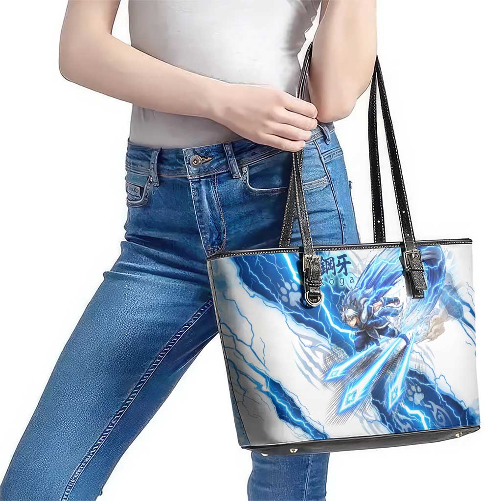 Koga Inuyasha Series Leather Tote Bag Electric Storm Anime Style with Blue Wolf Spirit