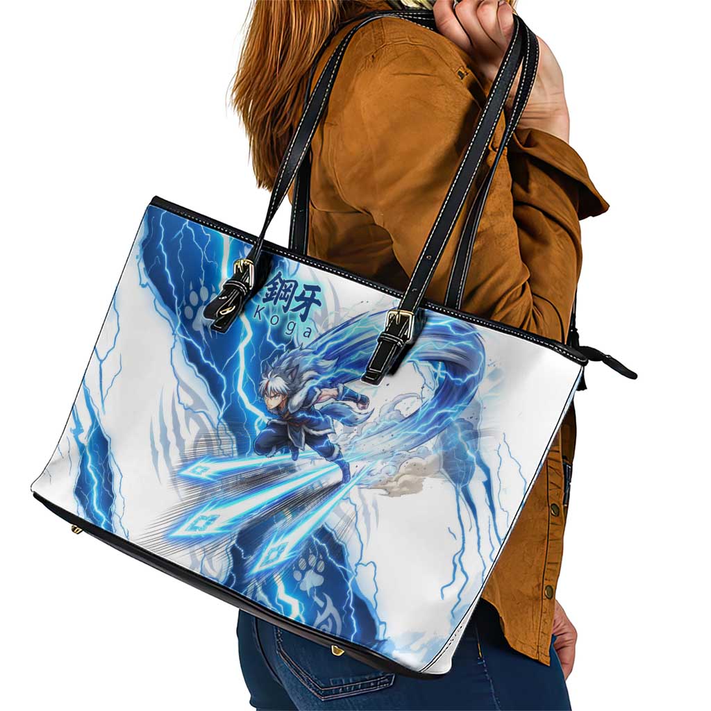 Koga Inuyasha Series Leather Tote Bag Electric Storm Anime Style with Blue Wolf Spirit