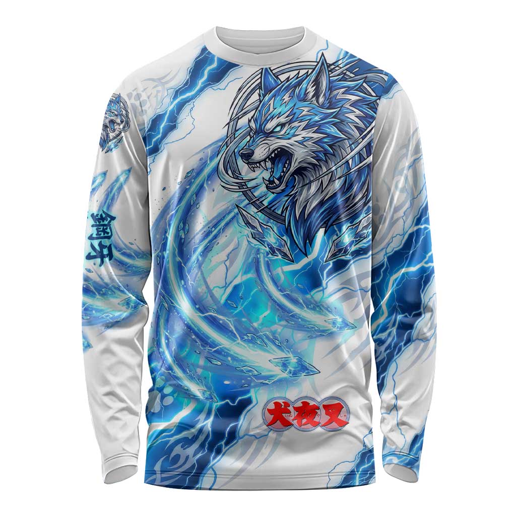 Koga Inuyasha Series Long Sleeve Shirt Electric Storm Anime Style with Blue Wolf Spirit