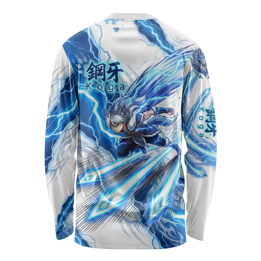 Koga Inuyasha Series Long Sleeve Shirt Electric Storm Anime Style with Blue Wolf Spirit