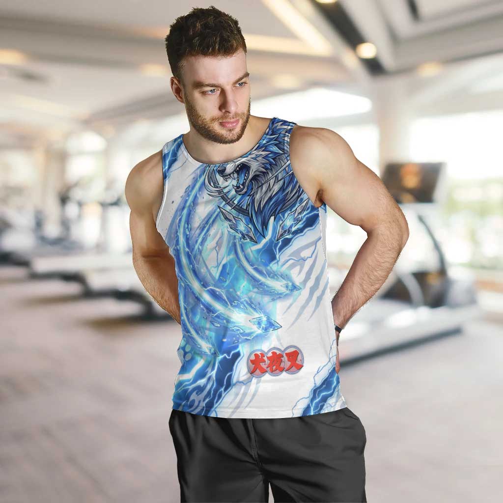 Koga Inuyasha Series Men Tank Top Electric Storm Anime Style with Blue Wolf Spirit