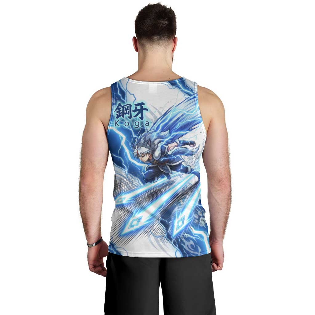 Koga Inuyasha Series Men Tank Top Electric Storm Anime Style with Blue Wolf Spirit