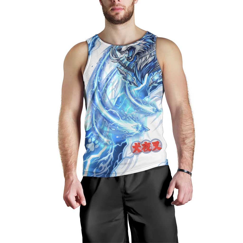 Koga Inuyasha Series Men Tank Top Electric Storm Anime Style with Blue Wolf Spirit
