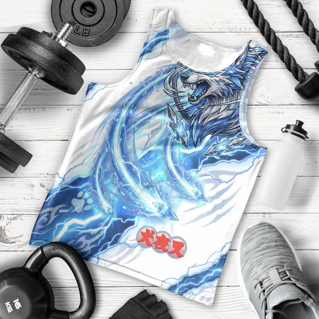 Koga Inuyasha Series Men Tank Top Electric Storm Anime Style with Blue Wolf Spirit