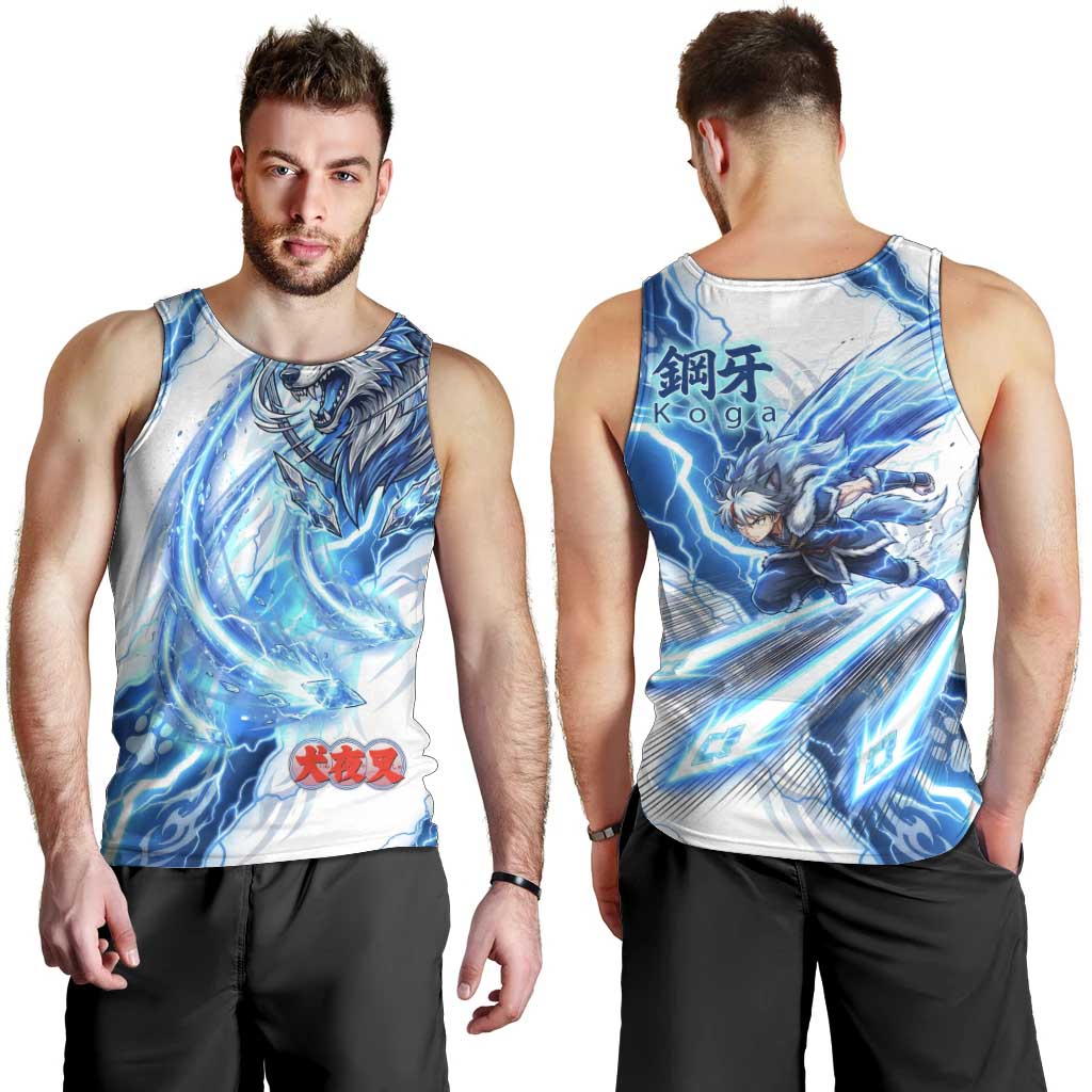Koga Inuyasha Series Men Tank Top Electric Storm Anime Style with Blue Wolf Spirit