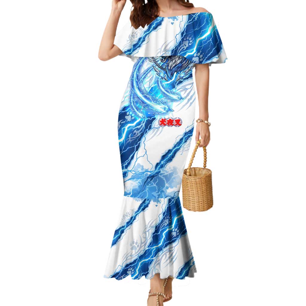 Koga Inuyasha Series Mermaid Dress Electric Storm Anime Style with Blue Wolf Spirit
