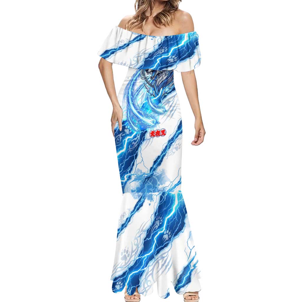 Koga Inuyasha Series Mermaid Dress Electric Storm Anime Style with Blue Wolf Spirit